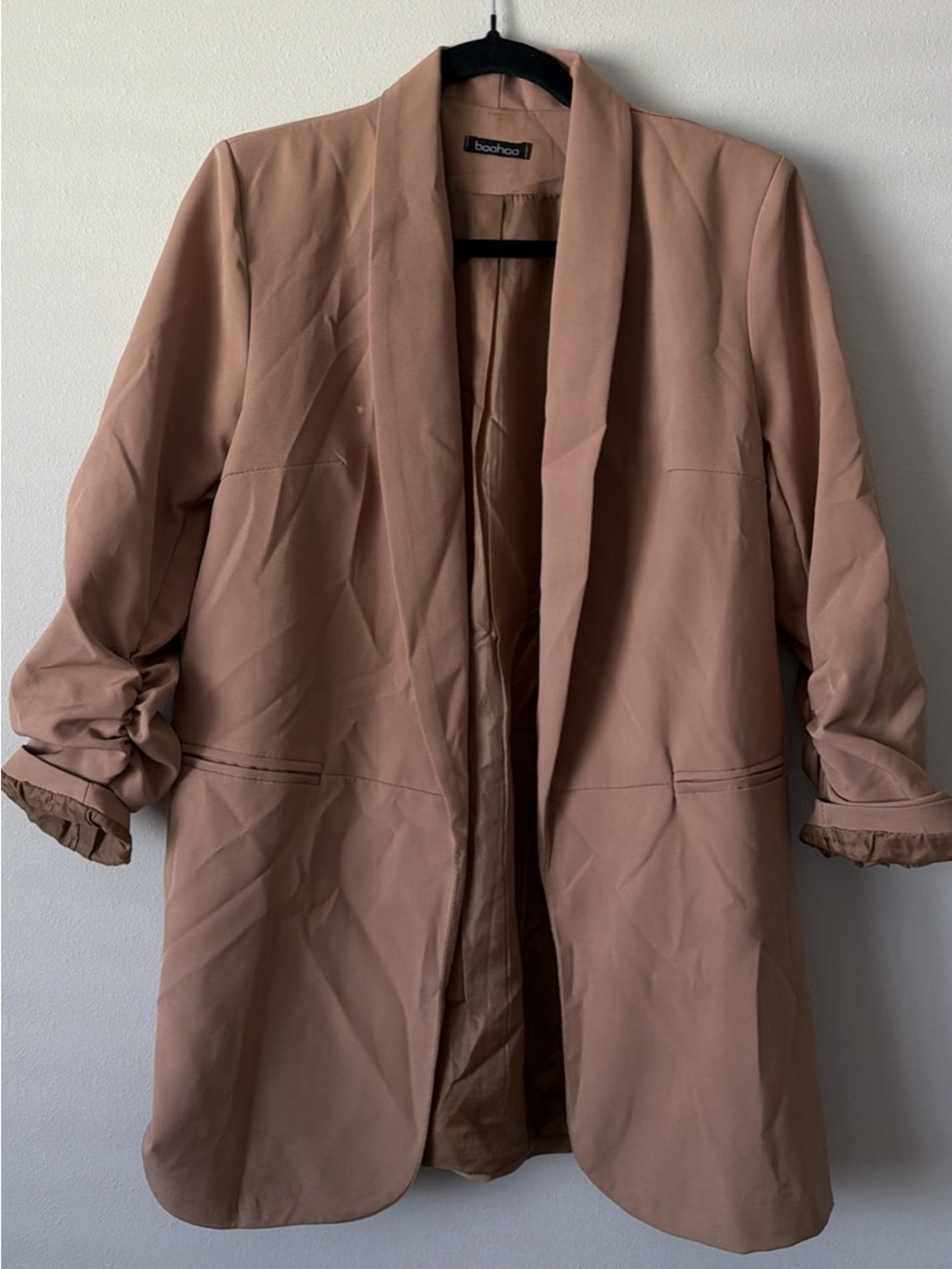 Boohoo Long Open Brown Blazer